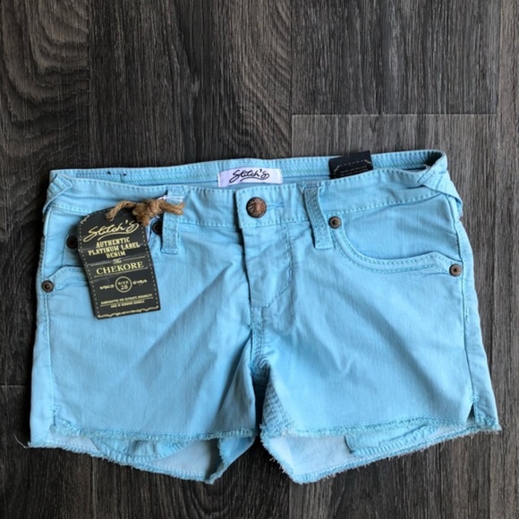 Stitch's Chekore Denim Shorts Ice Blue - Picture 1 of 3